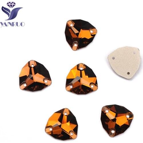 YANRUO 3272 Trilliant Smoked Topaz Sewed Rhinestones Crafts Stones Sew on rhinestone Glass Sewn Rhinestones For Clothes