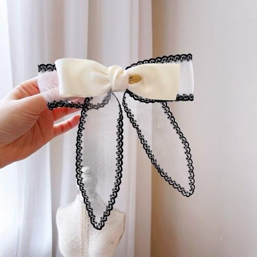 Elegant Lace Spring Hairpin Embroidered Fabric Ribbon Bow Hair Clip for Women Girl Snap Hair Clip Korean Hair Accessories Gifts