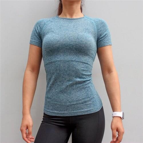 SALSPOR Seamless Sport Shirt Women Casual Solid Color Quick Dry Cropped Gym Running Top Workout Yoga Shirt Female Sportswear