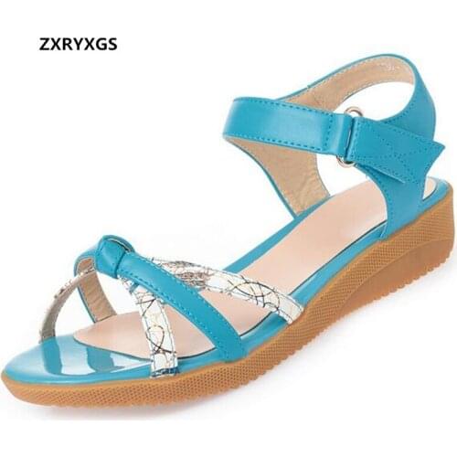 2021 New High-quality Printed Microfiber Leather Sandals Open Shoes Woman Fashion Sandals Flat Soft Sole Comfortable Large Size