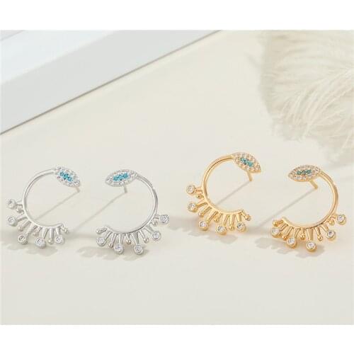 1Pair Zircon Turkish Evil Eye Stud Earrings For Women Bohemian Vintage Crystal C Shape Eyelashes Ear Stud Female Jewelry E698-79