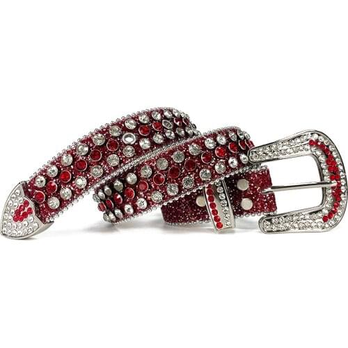 Red Western Cowboy Belt Bling Studded Rhinestones Belt Womens Belt Luxury Designer Crystal Belt Cinto De Strass Ceinture Femme