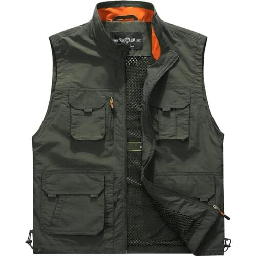Mens Vest Multi-pockets Zipper Jackets Sleeveless Outdoor Casual Male Photography Fishing Military Mens Tourism Drift Vests