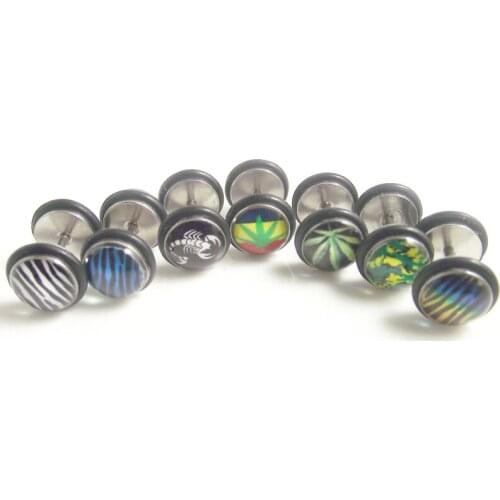 2pcs Punk 316L Stainless Steel Spider Skull Square Peace Stud Earring LOGO Men Cross Fake Ear Plug Fashion Body Piercing Jewelry