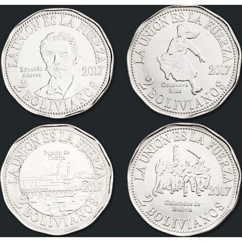 2017 Bolivia 2 Boliviano Set 4 Issuing Coins Original Coin 100% Real Unc
