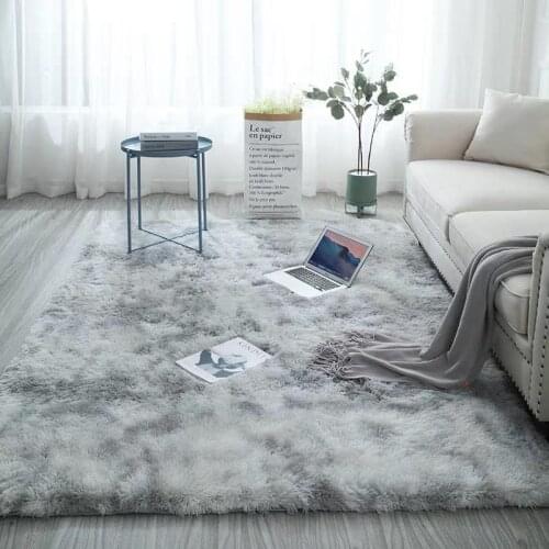 50 European long hair bedroom carpet bay window bedside mat washable blanket Gradient color living room rug Gray Blue