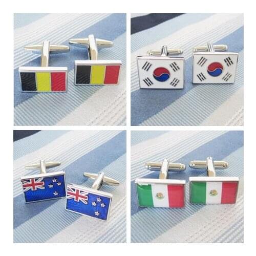 50pairs/lot CUSTOMIZE National Flag Cufflinks Copper Enamel Mexico New Zealand South Korean Belgium Flag Cufflink