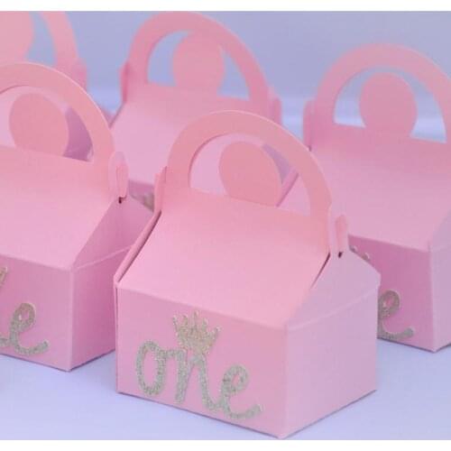 50pcs Pink chocolate cake candy gift boxes sweet Princess Girl first 1st 1 one year old Birthday party table Decoration Supplies