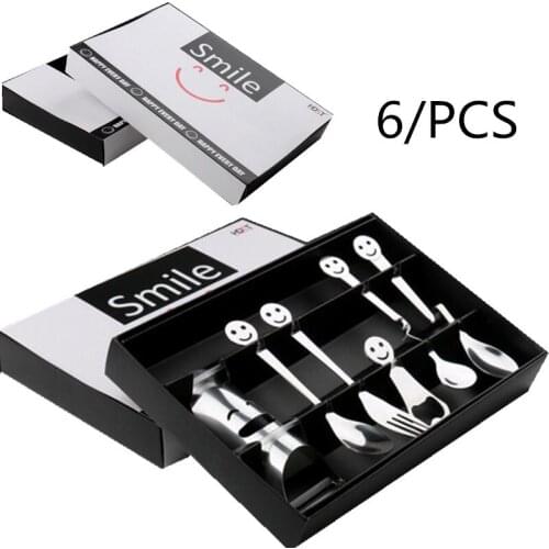 6/PCS Multifunction Smile Face Stainless steel Cutlery Set Given away gift Dinnerware Sets