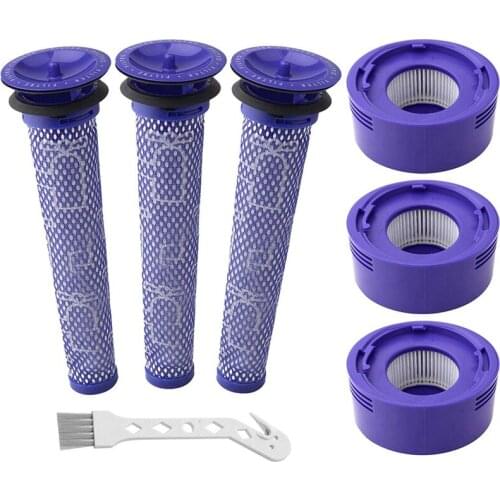 7-Pack Vacuum Filter Replacement Kit for Dyson V6, V8, V7 Vacuum Cleaner, 3 HEPA Column Filter, 3 Pre-Filter, 1 Cleaning Brush