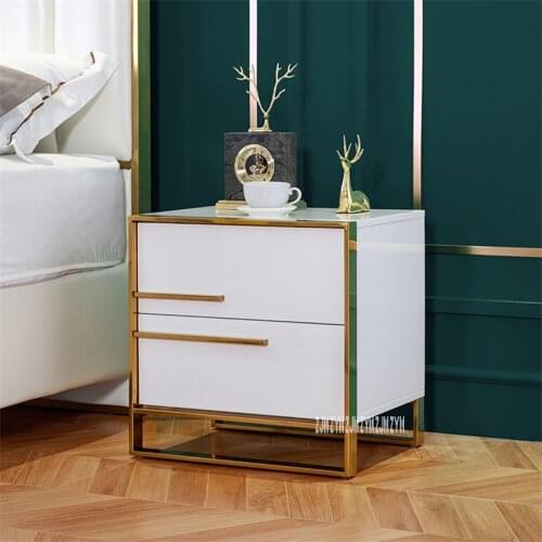 912 Simple Modern Bedside Cupboard Light Luxury Nightstand Bedroom Storage Cabinet Night Table Baking Finish Bedside Locker