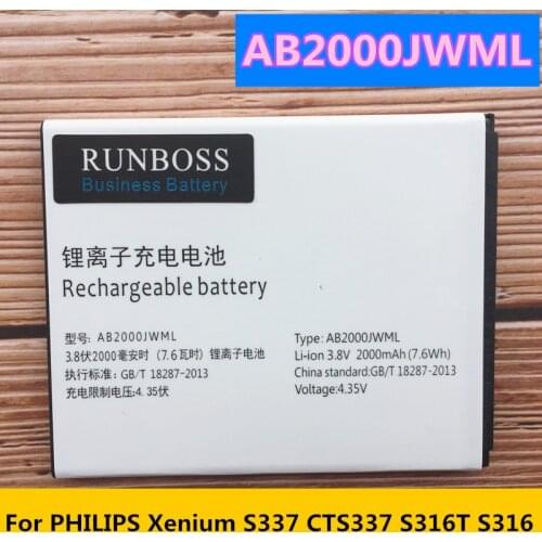 AB2000JWML Battery For PHILIPS Xenium S337 CTS337 S316T S316 Rechargeable Li-ion Built-in Mobile Phone Batteries