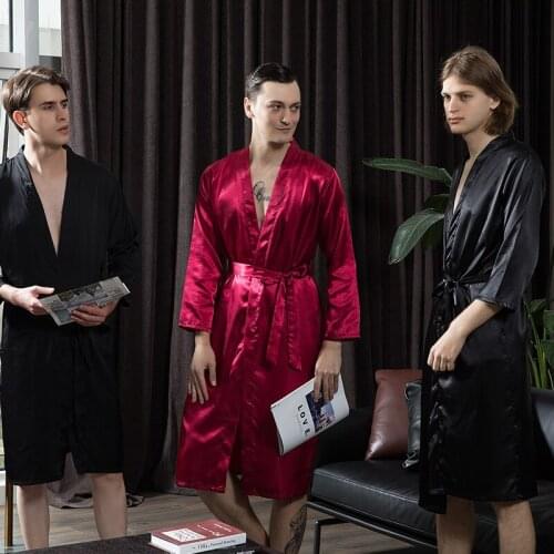 Satin Men Groom Groomsman Wedding Robe Casual Long Sleeve Homewear Intimate Lingerie 2021 Summer New Sleepwear Bathrobe Gown