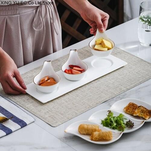White Ceramic Snack Plate Phnom Penh Tableware Caviar Plate Round Fruit Tray Afternoon Tea Dessert Plate Creative Tableware