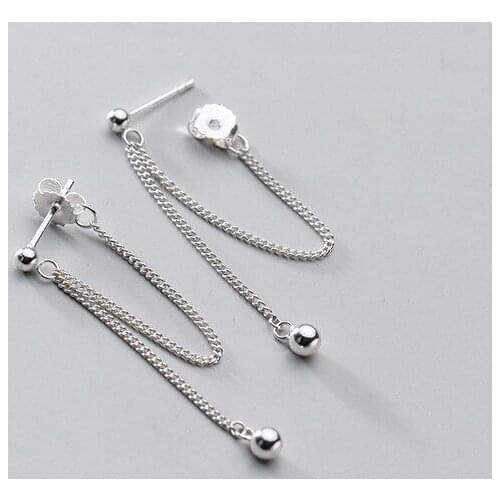 Bohi Authentic Real 100% 925 Sterling Silver fine Jewelry Lucky Round Bead ball ear chain Earrings dangle Tassel C-G8277