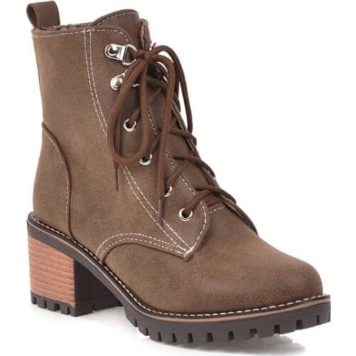 Big Size 9 10 11-14 boots women shoes ankle boots for women ladies boots shoes woman winter Cross strap square with round head