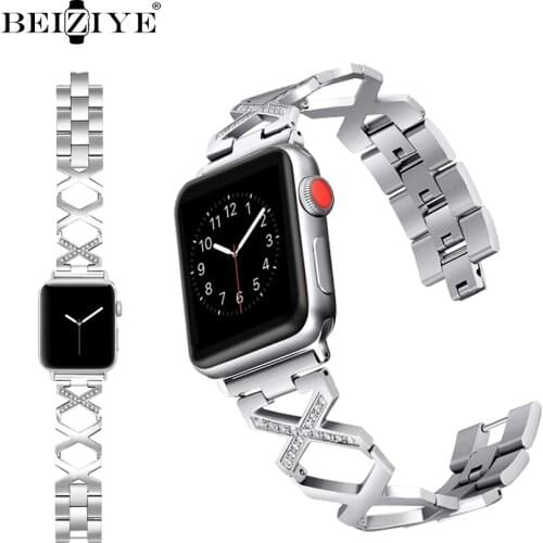 Diamond Watchband For Apple Watch band 38mm 42mm Bracelet for iwatch band 40mm 44mm Series 6 5 4 3 2 Women Stainless Steel Strap