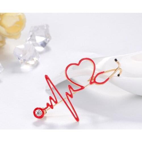 2020 New Red Heart Rate Brooches Enamel Electrocardiogram Hospital Brooch Lapel Pin Jewelry Gift For Friend Doctor Nurse