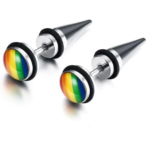 BUDROVKY Rainbow Earring Gay Pride Stud Earrings for Men Women Stainless Steel Fashion Jewelry Punk Rock Gift