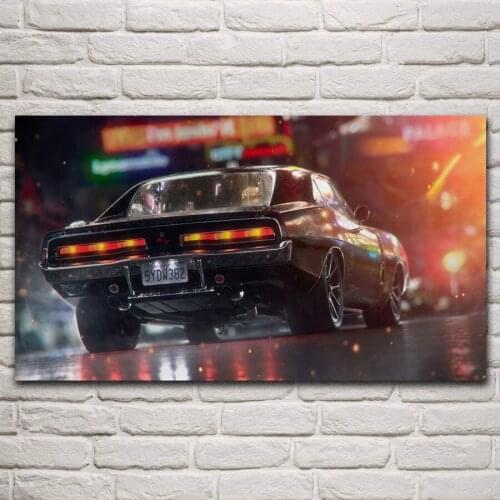 Black challenger rt street night rear vehicle artwork living room decoration home wall art decor fabric posters KM085