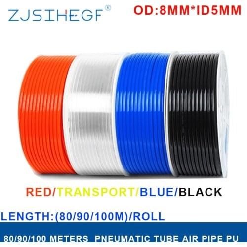 Four Color 80/90/100M Meters Roll OD8mm*ID5mm Pneumatic Hose Pu Pipe Air Tube Component Wholesales
