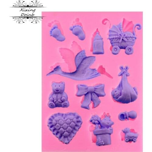 DIY cranes milk bottle nipple baby toys series silicone soft candy mold kitchen cooking cake decorating tool