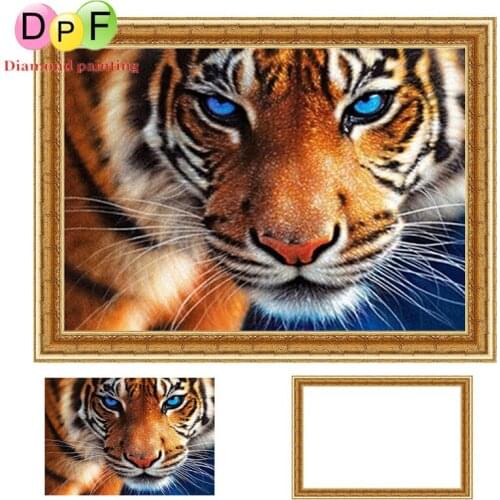 DPF Diamond Embroidery blue eye tiger 5d Round full Diamond painting Cross Stitch with Framed Rhinestone home Decor painting