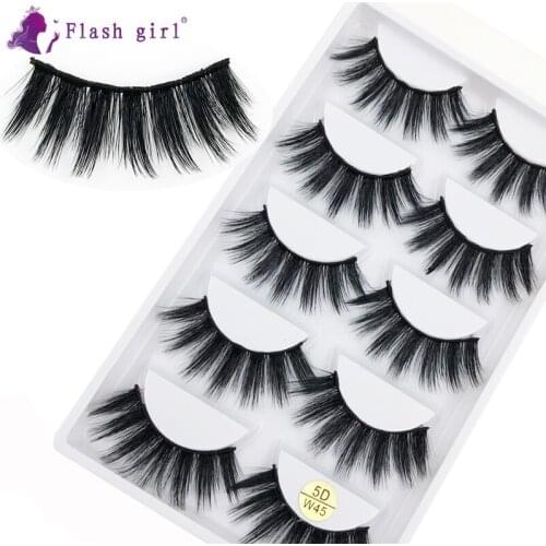 Hot Sale 5 Pairs 5D Mink False Eyelashes Handmade Cruelty Free Eyelashes High Volume Fluffy Fake Eye Lashes Extension 5D-W45
