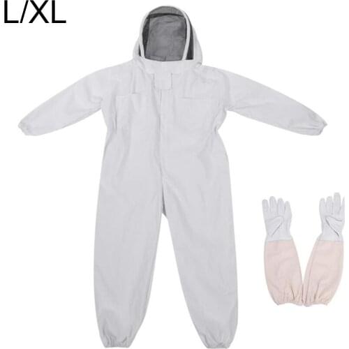 Cotton Beekeeper Suit Bee Protective w/Safe Veil Hat Keeper Outfit +Long Sleeve Gloves for Professional Beginner White