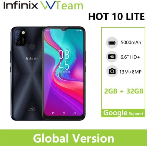 Infinix HOT 10 LITE Global Version 2GB 32GB Smart Phone 6.6''HD 1600*720P 5000mAh Battery 13MP Camera Helio A20