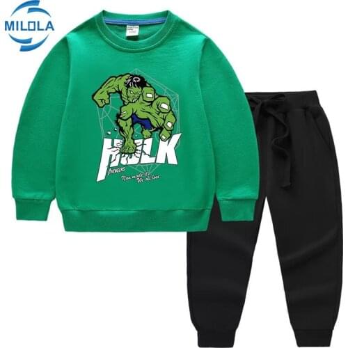 Disney Marvel Avenger Hulk Baby Boy Clothes Sets Children Hooded Sweatshirts+Pants Sportswear Casual Toddler Kids Clothing