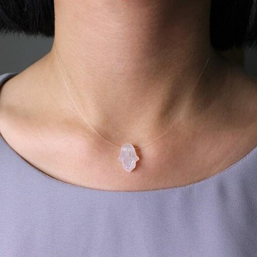 Fashion Blue White Crystal Resin Opal Resin Hand Invisible Fish Line Necklace Pendant Necklace Women Choker Jewelry Gift