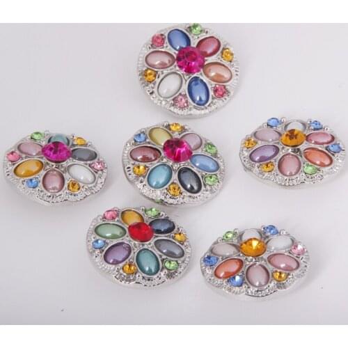 Fashion beauty charm Colorful Rhinestone flowers mixed 18MM snap buttons fit snap bracelet snap jewelry wholesale KZ1178