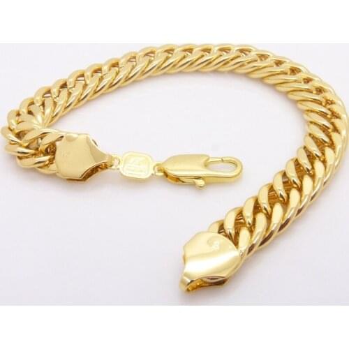 Mens Thick Tight Yellow Gold Filled Finish Miami Cuban Link Chain Bracelet