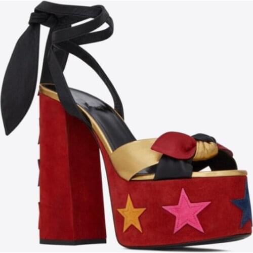 New Printing Womens Sandals High Platfrom Chunky Heels Shoes Summer Peep Toe Ankle Strap High Heels Party Shoes Sandalia