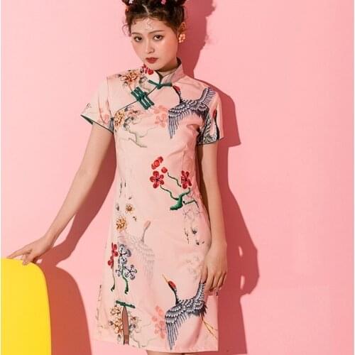 New Arrival 2020 Oriental Dress Traditional Chinese Dress Qipao Asian Clothes Woman Cheongsam Midi Robe Vintage Femme 10134