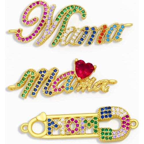 OCESRIO Rainbow CZ Stone Letter Bracelet Charms for Jewelry Making Bulk Gold Mama Mom Charms for Bracelets Making chma027