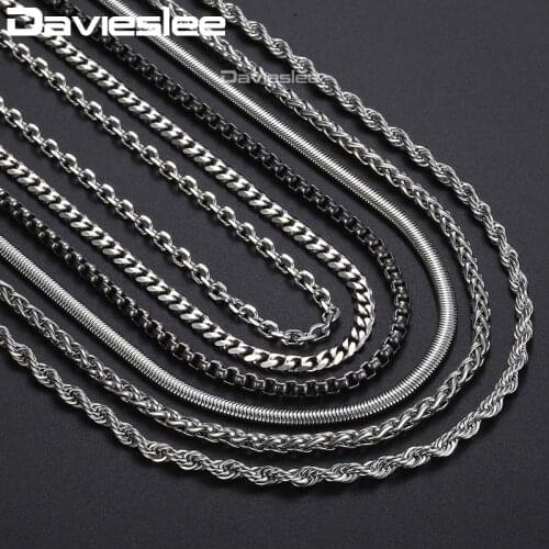 Davieslee Classic Stainless Steel Chain Necklaces For Men Snake/Box/Curb Chain 24" Silver Color Necklace Mens Jewelry 3mm DKNN1