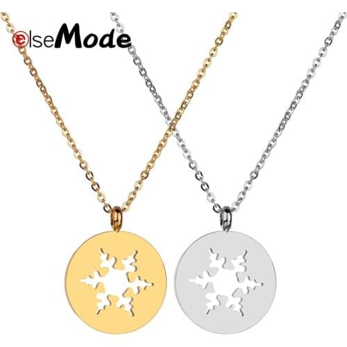 ELSEMODE Hollow Round Snowflake Pendant Necklace Stainless Steel Two Tones Long Chain Necklaces Boys Grls Christmas Gifts