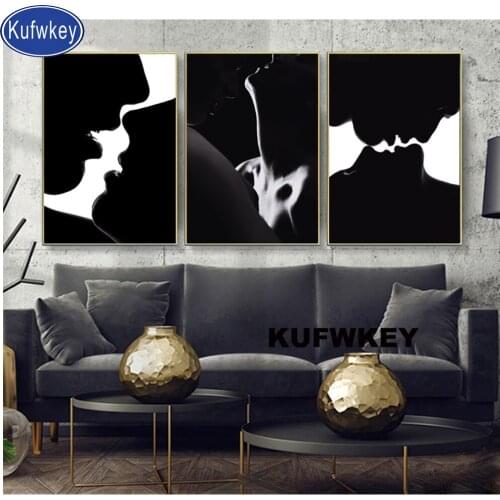 Couple in Love Kiss 5d square diamond msoaic painting rhinestone of embroidery full round diamond mosaic diamond set 3 pcs