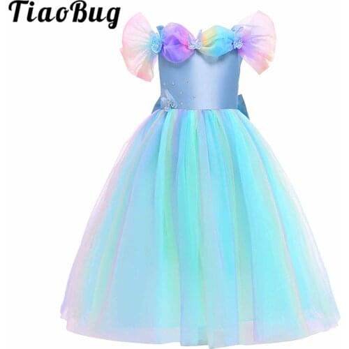 Flower Girl Dresses Bowknot Mesh Tutu Party Dress for Girls Kids Cosplay Princess Dress Up Costume Childs Elegant Pageant Dress