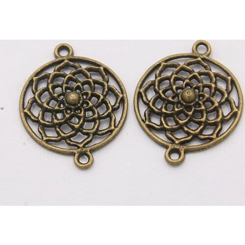 20PCS 22X28mm New Product Antique Bronze Round Lotus Charms Flower Connector Jewelry Metal Alloy Marking DIY Handmade Craft