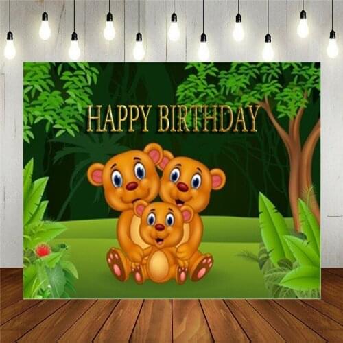 Photo Studio Props Vinyl Photography Backdrop For Kids Birthday Party Cartoon Happy Brown Bear Family In The Jungle Background