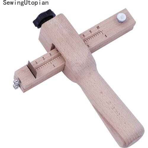 Strap Cutter Leathercraft Strip Belt DIY Hand Cutting Wooden Adjustable Leather Tools Strip Knife with 5 Sharp Blades