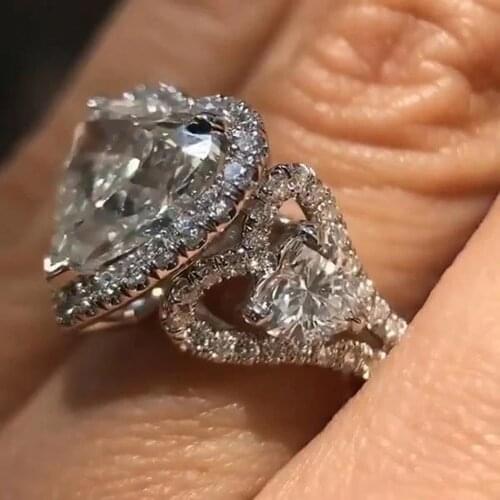 Huitan Luxury Women Engagement Wedding Rings Full Bling Iced Out Heart Cubic Zircon Gorgeous Anniversary Party Ring High Quality