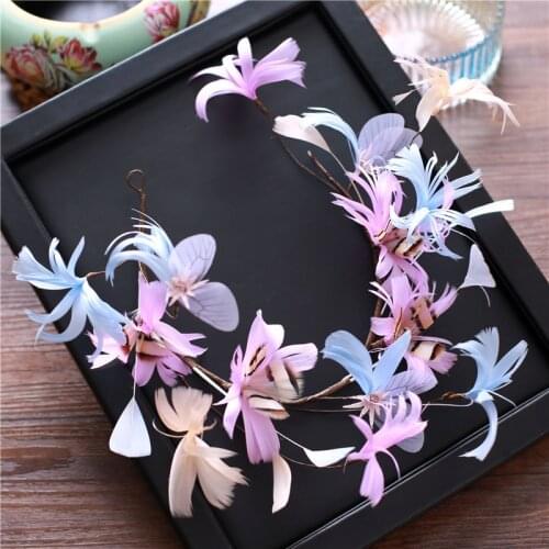 Super fairy blue purple pink feather flower handmade feather headbands girls bridesmaids bridal headdress headdress