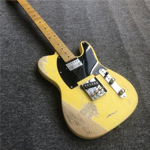 Stock, hand limited edition relic electric guitar, maple neck yellow, real photos, free shipping