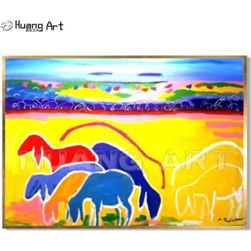 Factory Supply Colors Sheep Oil Painting on Canvas for Decor Hand Painted Imitation Painting Modern Flock of Sheep Landscape