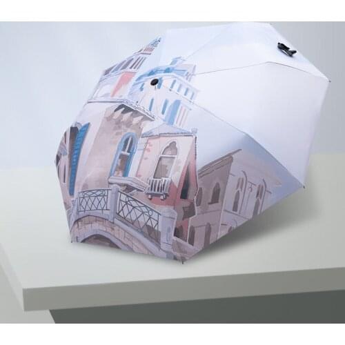 Automatic Umbrella Female Three-Folding Sun Protection Anti-UV UPF50+ Girl Parapluie City Painting Rain Umbrella For Women