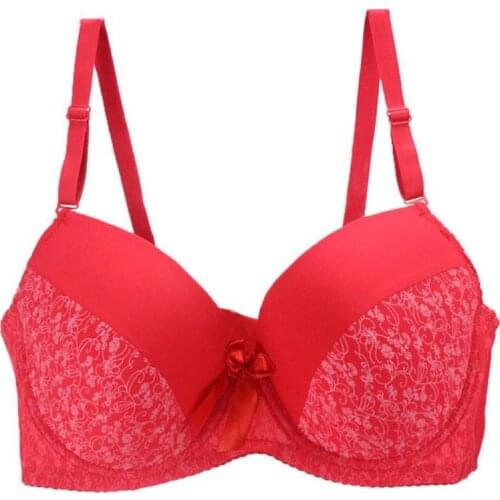 Women Breathable Adjustable Bra Large Size Full Cup Underwear Ladies Sexy Red Bras Underwear with Cute Bow